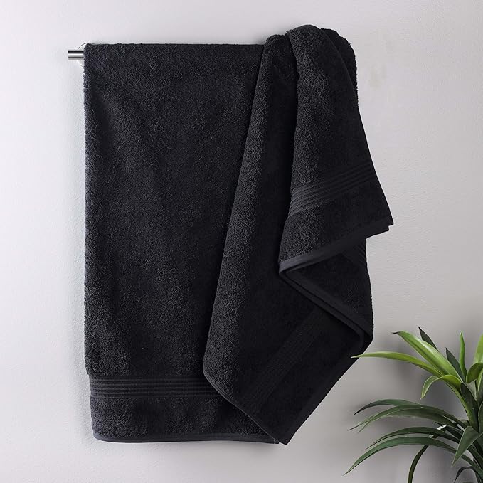 Superior Egyptian Cotton Bath Towel Set, Home Bathroom Towels, Master, Guest Bath, Decor Essentials, Quick Dry, Absorbent, Large Body Towels, Spa, Hotel, Resort, Adult, Kids, Set of 2, Black