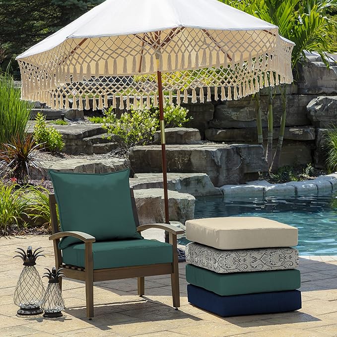 Arden Outdoor Deep Seat Cushion Set, 24 in x 24 in, Weather-Proof, Rain-Proof, Fade Resistant Patio Cushion for Chair, Sofa, and Couch Peacock Blue Green Texture
