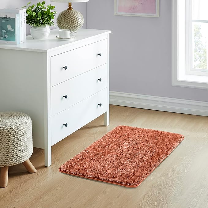 YHF Bathroom Rugs 20" X 32", Extra Thick & Soft Microfiber Shaggy, Machine Washable Bath Mats, Absorbent Bath Rugs, Non-Slip Rubber Backing Bath Mat for Bathroom Floor, Tub and Shower, Rust