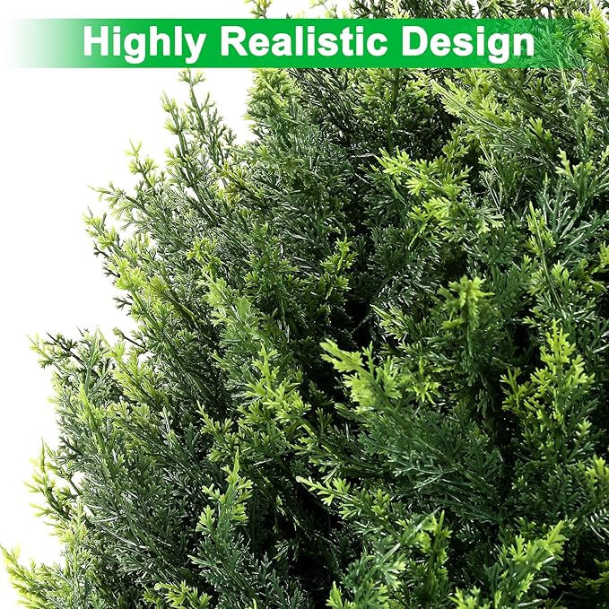21''T Artificial Cedar Topiary Ball Tree 2 Pack, Outdoors Artificial Shrubs Fake Plants Uv Rated Potted Plants for Outdoor, Indoor, Front Door, Office Decor.
