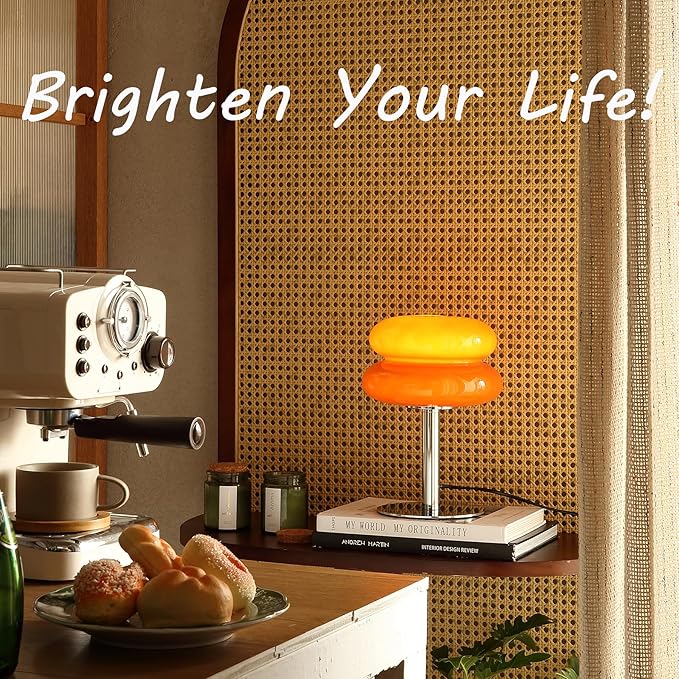 Mushroom Lamp for Bedroom,Mid Century Modern Lamp for Nightstand, Dimmable Retro Egg Tart Bedside Small Lamps,Unique Home Mushroom Decor Aesthetic Cute Table Lamps for Living Room(Orange Red)