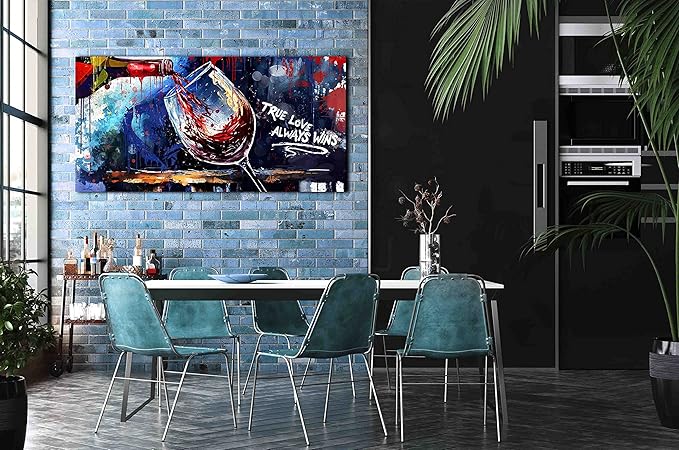 Graffiti Wall-Art - Wine Glass Wall Art for Kitchen - Canvas Art Wall Decor for Living Room Ready to Hang Size 59" x 29"