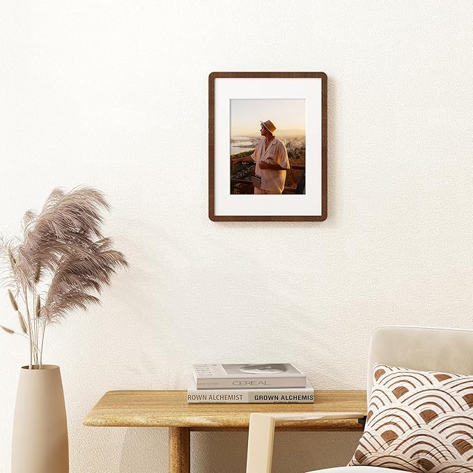 11x14 Picture Frame, Solid Oak Wood Frame 11 x 14 for Wall, Rustic Wooden Frames 11 by 14 with Tempered Glass, 11x14 Frame with Mat for 8x10, Home Decor Photo Frames 11"x14", Walnut Color, 1 Pack