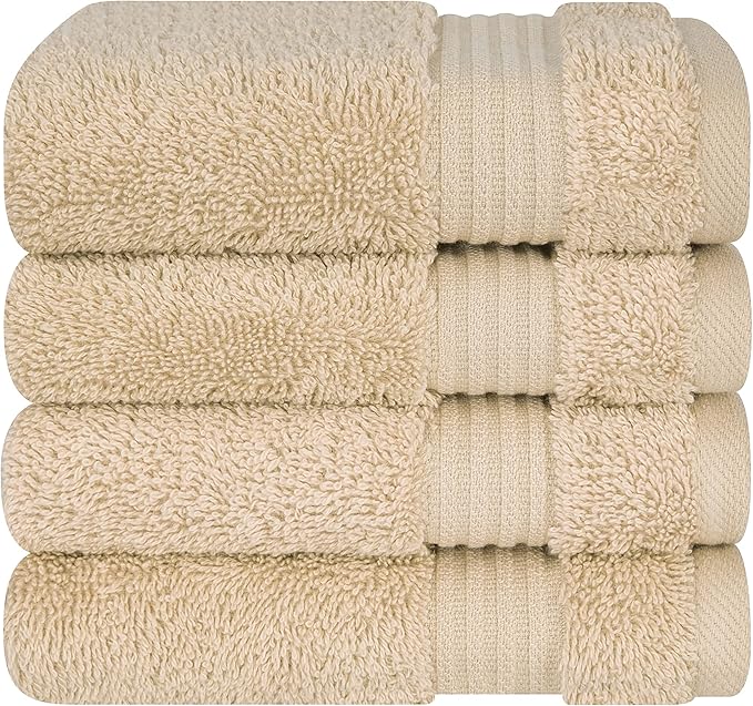 Cotton Paradise 100% Cotton Turkish Washcloth Set for Bathroom, 4 Piece Soft Absorbent Small Hand Face Towels Wash Rags, Beige