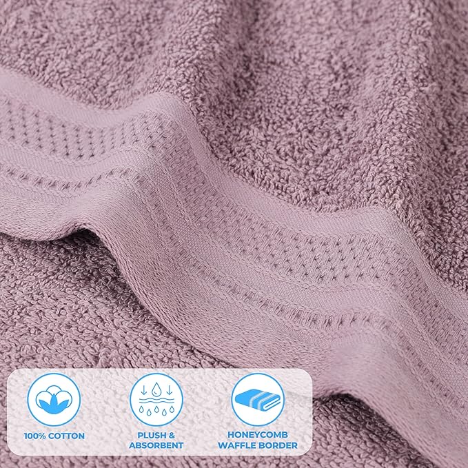 Superior Honeycomb Cotton Medium Weight Towels, for Guest Bath, Master Bathroom, Shower, Quick Dry, Adults, Home Essentials, Textured Waffle Border, Towel Set, Bath Towels, Set of 4, Sea Fog