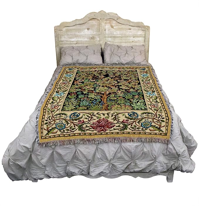 Pure Country Weavers William Morris Tree of Life Blanket - Arts & Crafts - Gift Tapestry Throw Woven from Cotton - Made in The USA (72x54)