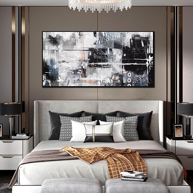 Black and White Abstract Wall Art - Modern Wall Art Living Room - 24" x 48" Framed
