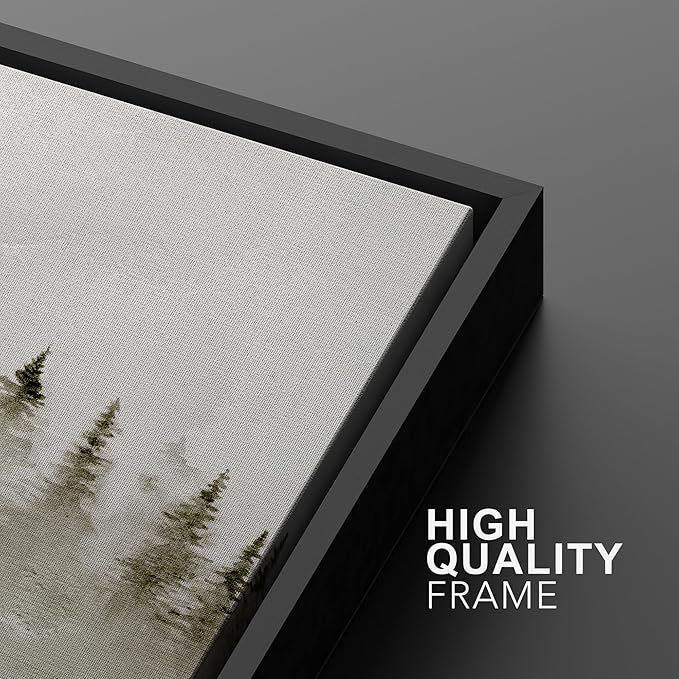 MUDECOR Framed Canvas Print Wall Art Set Misty Pines Serene Forest Landscape Illustrations Modern Art Decorative Bohemian Calm/Zen for Living Room, Bedroom, Office - 24"x36"x2 Black