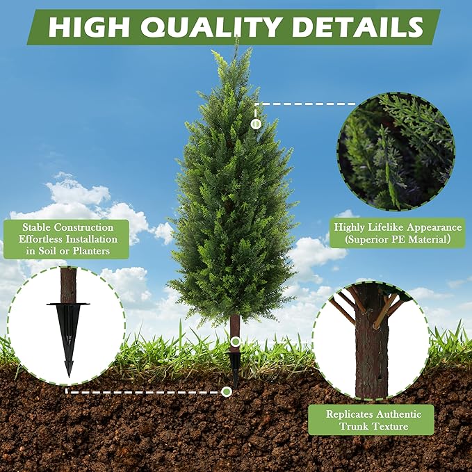 Sunnyglade 2 Packs 35.5" Artificial Cedar Tree, Fake Cedar Shrub Bushes Trees with Spike Faux Topiary Plants Tree for Indoor, Garden, Yard, Porch, Patio Decor (Cedar)