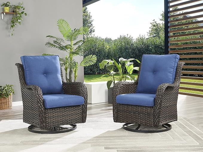Patio Cushions for Outdoor Furniture - 22×24 Inches High Back and Deep Seating Outdoor Cushion for Patio Chairs Sofa Couch Loveseat Water Resistant(Blue/2 Set/Button)