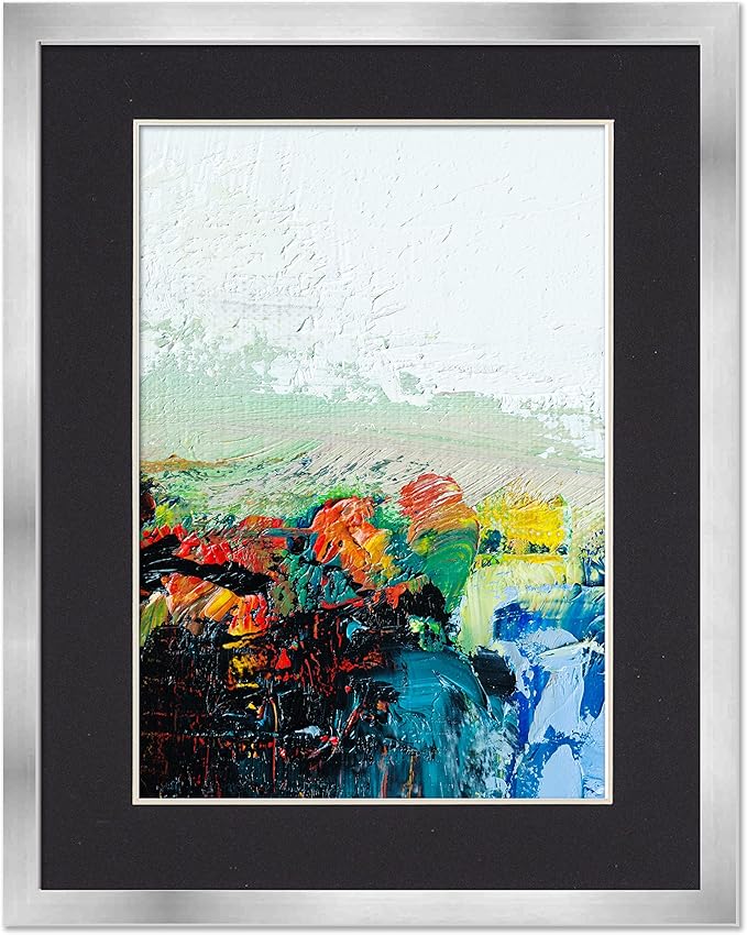 13x17 Frame with Mat - Silver 15x19 Frame Wood Made to Display Print or Poster Measuring 13 x 17 Inches with Black Photo Mat