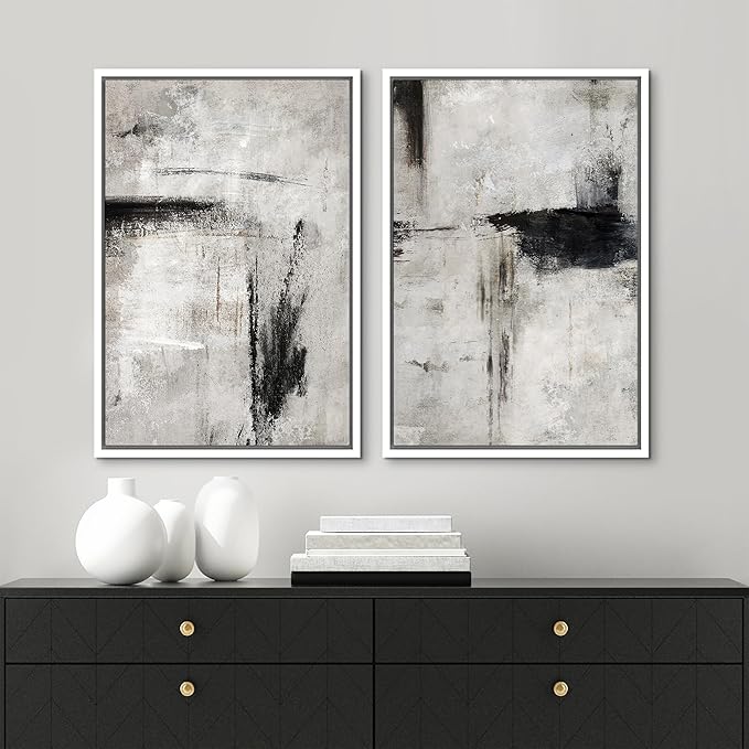 MUDECOR Framed Canvas Print Wall Art Grey Black Abstract Shape Illustrations Modern Art Decorative Bohemian Colorful Chic for Living Room, Bedroom, Office - 24"x36"x2 White