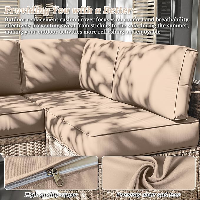 14 Pcs Outdoor Cushion Slipcovers Outdoor Patio Cushion Covers Replacement Waterproof with Zipper for Outdoor Furniture, Patio Sofa Couch 3 Sizes, Covers Only