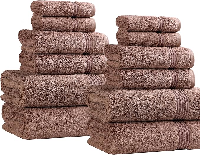 Superior Egyptian Cotton 12-Piece Towel Set, Assorted Towels for Home Bathroom, Guest Bath Decor Essentials, Includes 4 Bath, 4 Hand, 4 Face Towels/Washcloths, Quick Dry, Absorbent - Mocha