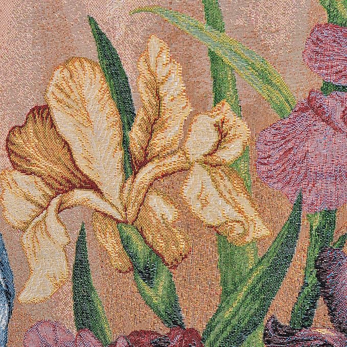AureoMadis Vertical Woven Tapestry Wall Hanging with Lining & Rod Pockets - Vintage Floral Botanical Art Decor for Bedroom Living Room (27" W x 41.5" H) - Elegant Iris Bouquet
