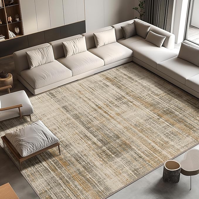 GENIMO 8x10 Washable Area Rug – Modern Abstract Non-Slip Low Pile Contemporary Indoor Floor Carpet for Living Room, Bedroom, Dining Room, Kitchen, Office, Brown