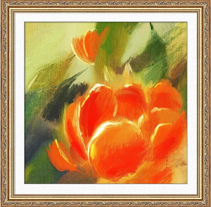 11x11 Frame with Mat - Antique Gold 14x14 Frame Wood Made to Display Print or Poster Measuring 11 x 11 Inches with White Photo Mat