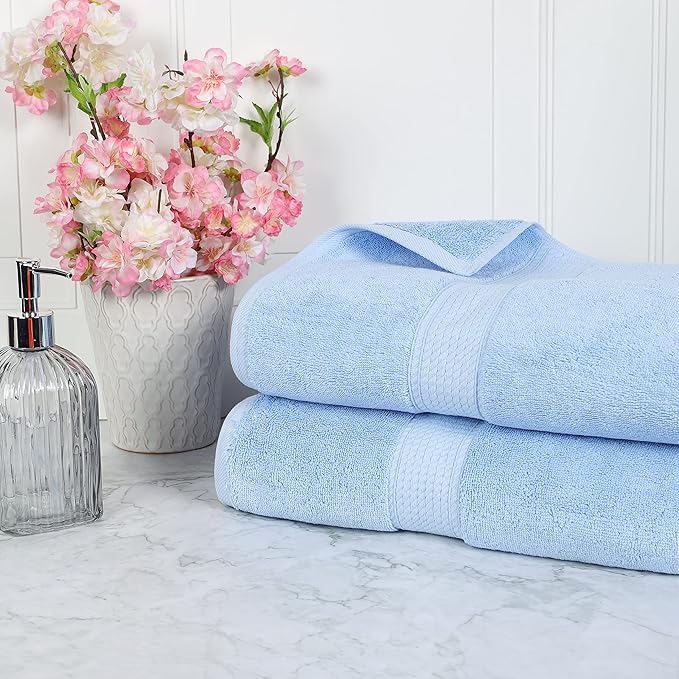 BLUENILEMILLS Premium Towel Collection, Egyptian Cotton Towels for Shower and Bathroom 2-Piece Bath Sheet Set, 34" x 68", Light Blue by Blue Nile Mills