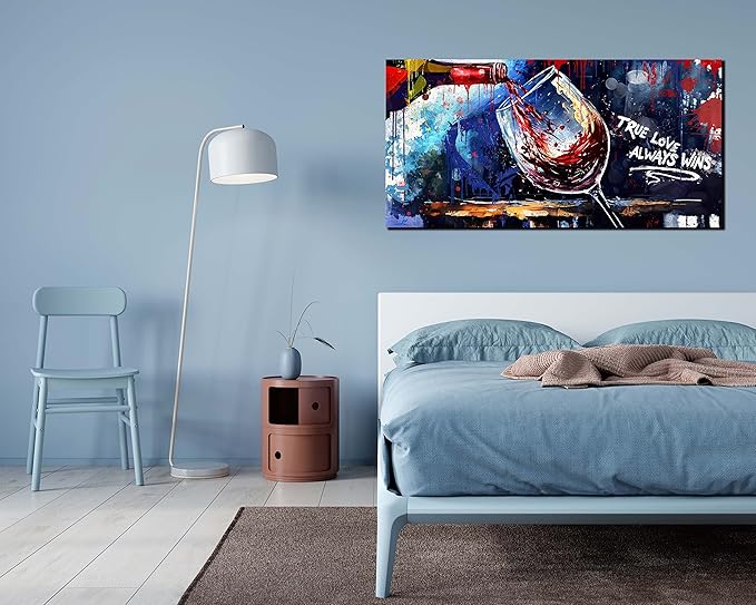 JKWALL77 Graffiti Wall-Art - Red Wine Decor For Kitchen - Canvas Art Wall Decor For Living Room Ready To Hang Size 40" x 20"