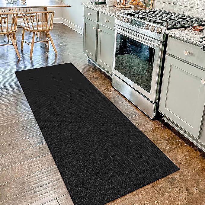 IOHOUZE Washable Runner Rug 2x7 Non Slip Runners for Hallways Entryway Runner Indoor, Kitchen Rugs Woven Cotton Floor Carpet for Kitchen Hall Entrance Bedroom, Black/Grey