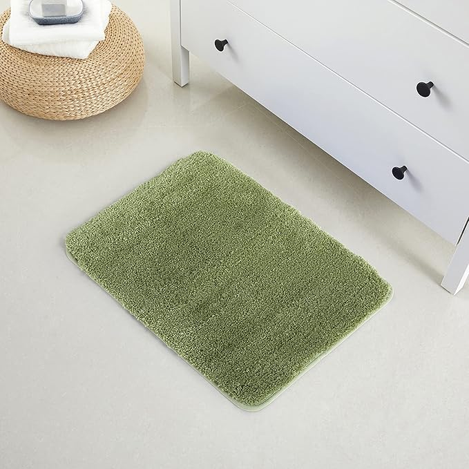 YHF Bathroom Rugs 17" X 24", Extra Thick & Soft Microfiber Shaggy, Machine Washable Bath Mats, Absorbent Bath Rugs, Non-Slip Rubber Backing Bath Mat for Bathroom Floor, Tub and Shower, Sage Green