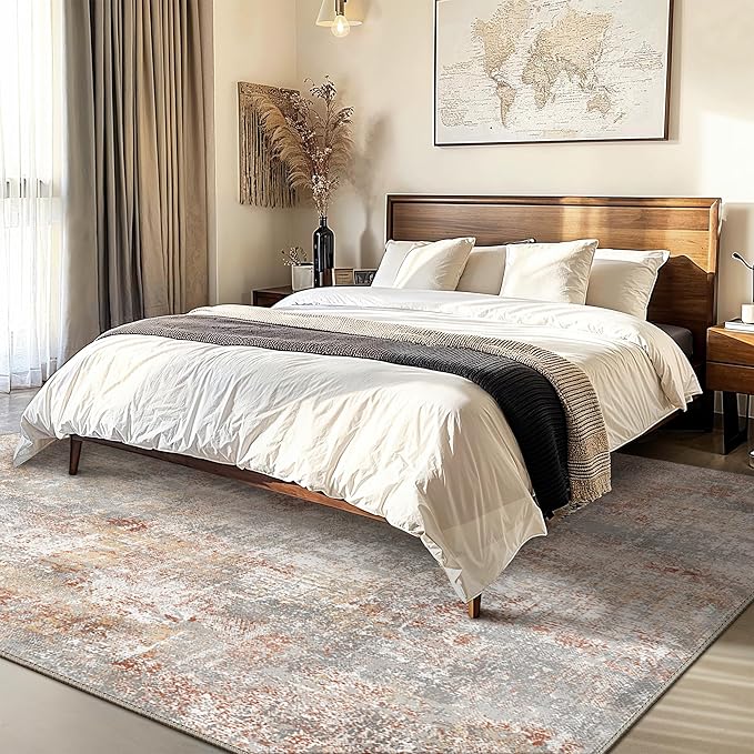 GENIMO Washable Area Rugs for Living Room Bedroom, 8x10 Modern Abstract Non Slip Rug, Low Pile Soft Contemporary Indoor Floor Carpet Cover for Dining Room Kitchen, Rose
