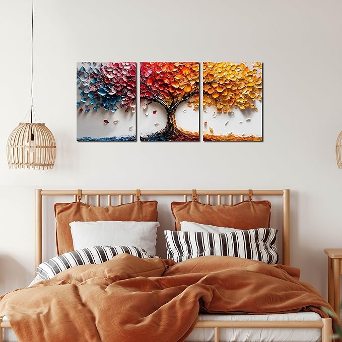 Tree Canvas Wall Art for Living Room - Colorful Wall Decor for Bedroom Teen Girl - Modern 3 Piece Wall Art for Office Size 12" x 16"