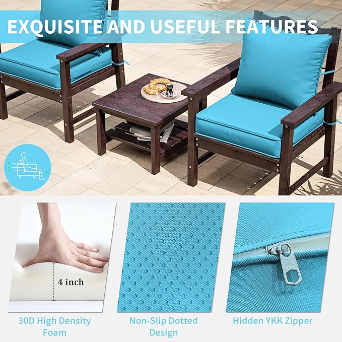 Premium Outdoor Seat Cushion Chair Cushions for Patio Furniture 22 L X 22 W X 4 H Waterproof & Fade Resistant Deep Seat and Backrest Cushion Set with Removable Covers for Chair, Sofa