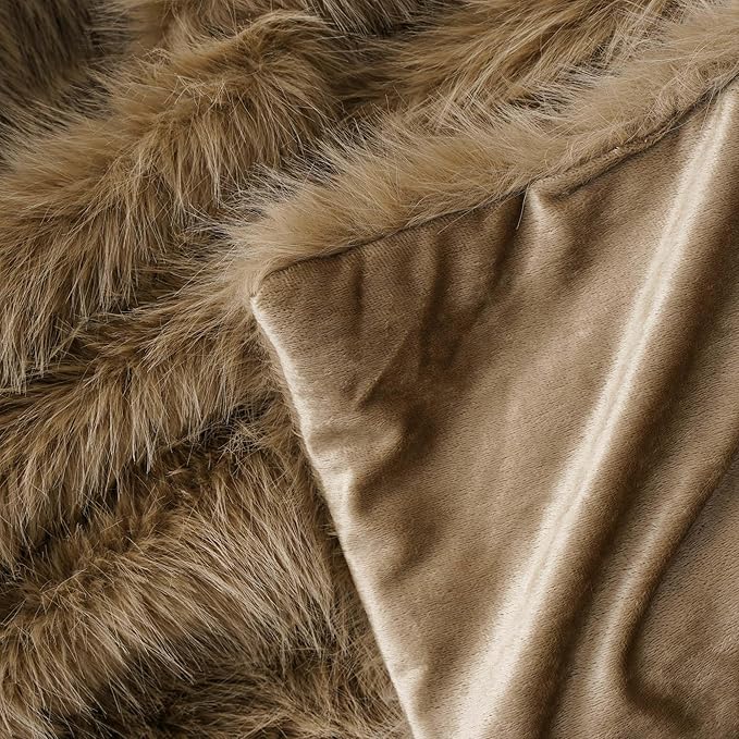 BATTILO HOME Luxury Fluffy Tan Faux Fur Throw Blanket, Super Soft Cozy Warm Fur Blanket for Couch, Sofa, Chair, Bed, Plush Fuzzy Fur Throws with Long Pile, 50"x60"