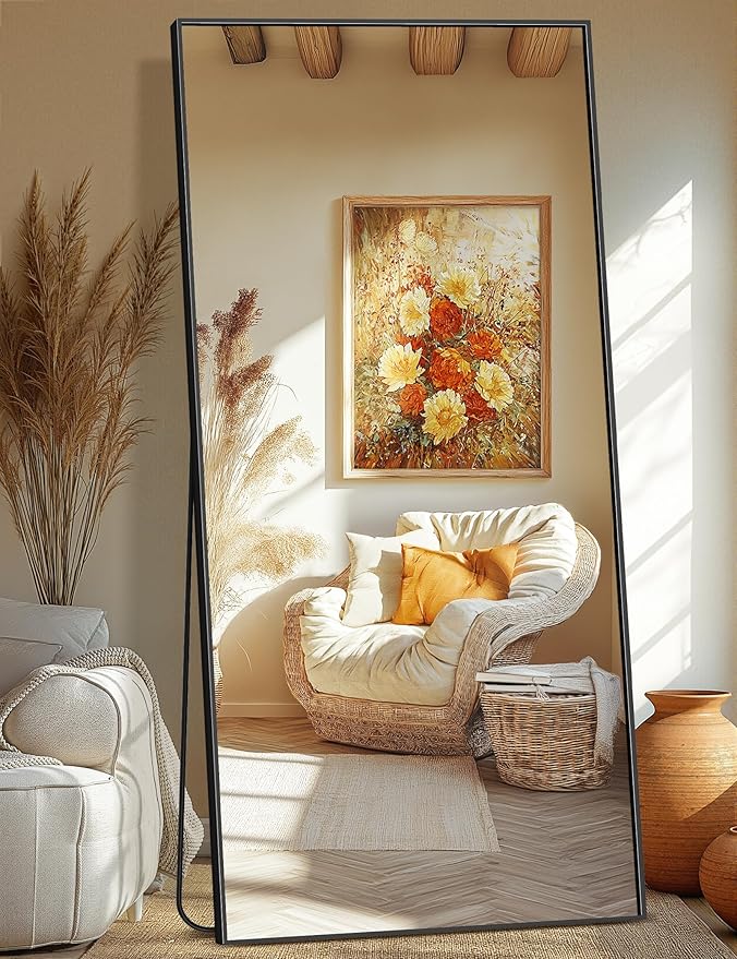 Full Length Mirror, 75"x35" Standing Floor Full Body Mirror for Wall with Aluminum Alloy Frame for Bedroom, Living Room, Dressing Room(Black)