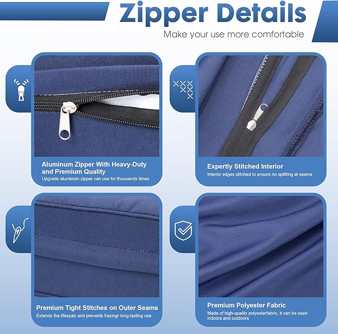Outdoor Deep Seating Cushion Set, 24" x 24", Waterproof & Fade Resistant Patio Furniture Cushions with Handle, Deep Seat and Back Cushion for Chair and Sofa (2, Blue)