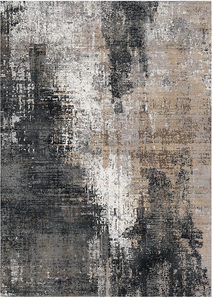 GENIMO Washable Area Rugs for Living Room Bedroom, 10x12 Modern Abstract Non Slip Rug, Low Pile Soft Contemporary Indoor Floor Carpet Cover for Dinning Room Kitchen, Black