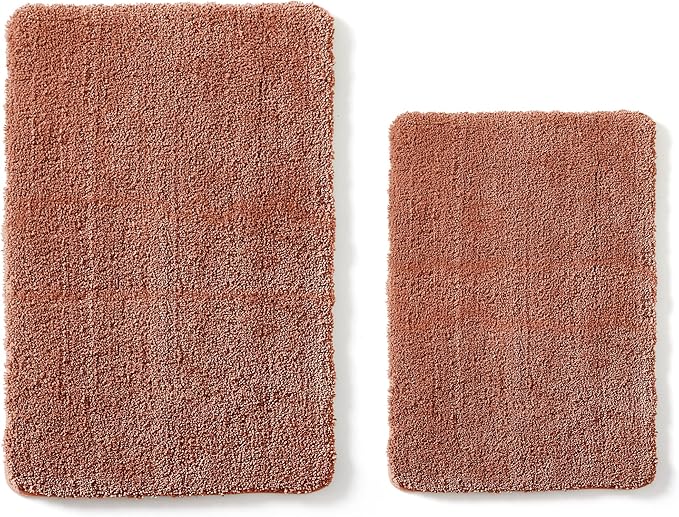 YHF Bathroom Rug Set 2 Piece, Extra Thick & Soft Microfiber Shaggy, Machine Washable Bath Mats, Absorbent Bath Rugs, Non-Slip Rubber Backing Bath Mat for Bathroom Floor, Tub and Shower, Rust