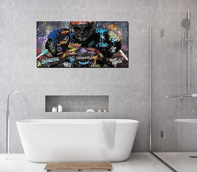 JKWALL77 American Football Canvas Wall-Art for Bedroom - Room Decor for Teen Boys - Graffiti Wall Art Ready to Hang Size 40" x 20"