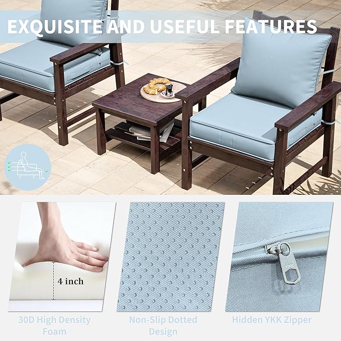 Premium Outdoor Seat Cushion Chair Cushions for Patio Furniture 22 L X 24 W X 4 H Waterproof & Fade Resistant Deep Seat and Backrest Cushion Set with Removable Covers for Chair, Sofa