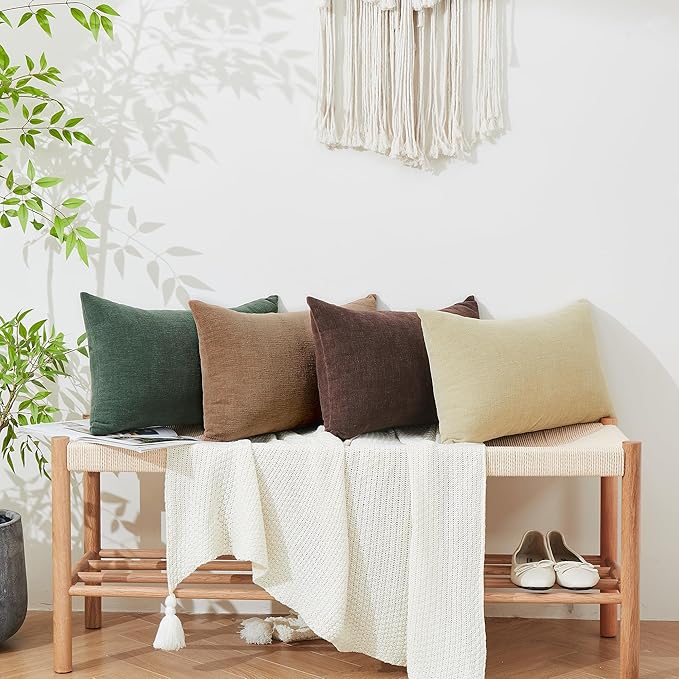 GAWAMAY Lumbar Decorative Throw Pillow Covers 12"x20" Inch Set of 2, Super Soft Chenille Rectangle Pillowcase for Living Room Bedroom Sofa Couch Cushion Support Pillow Cover 30x50cm Coffee (No Insert)
