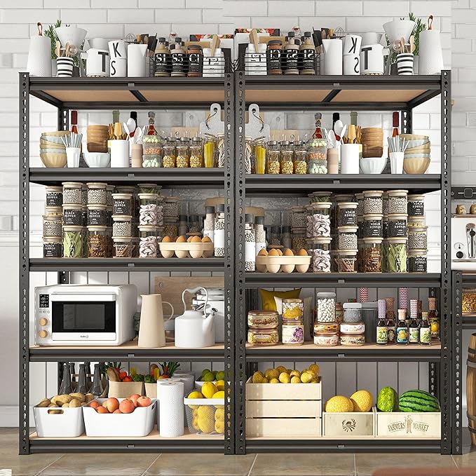 REIBII 2020LBS Storage Shelves 5 Tier Garage Shelving Heavy Duty, Adjustable Metal Shelving Unit, Garage Shelves for Basement, Warehouse, Pantry, 72" H x 35.55" W x 16" D, Black, 3 Pack