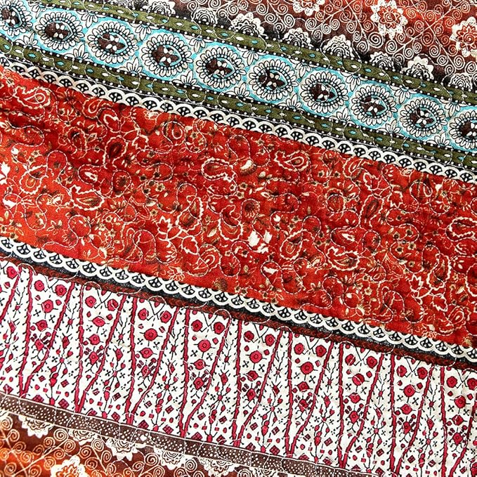 NEWLAKE Quilt Throw Blanket with Classical Floral Patchwork, Orange Jacquard, 60X78 Inch