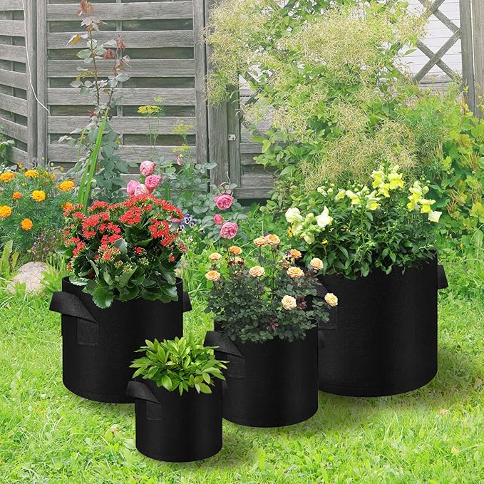 50 Pack 1 Gallon Plant Grow Bags, Breathable Felt Non-Woven Aeration Fabric Plant Grow Pots, Garden Planting Containers for Nursery Vegetable Flower Grow Bags with Handles (7.1x5.9inch)