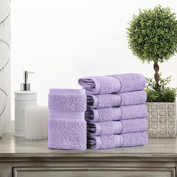 BLUENILEMILLS BNM Egyptian Cotton 6-Piece Towel Set, Includes 6 Face Towels, Attached Loop for Easy Hanging and Storage, Hotel Quality, Perfect for Bathroom, Gym, Shower Space, or Spa, Purple