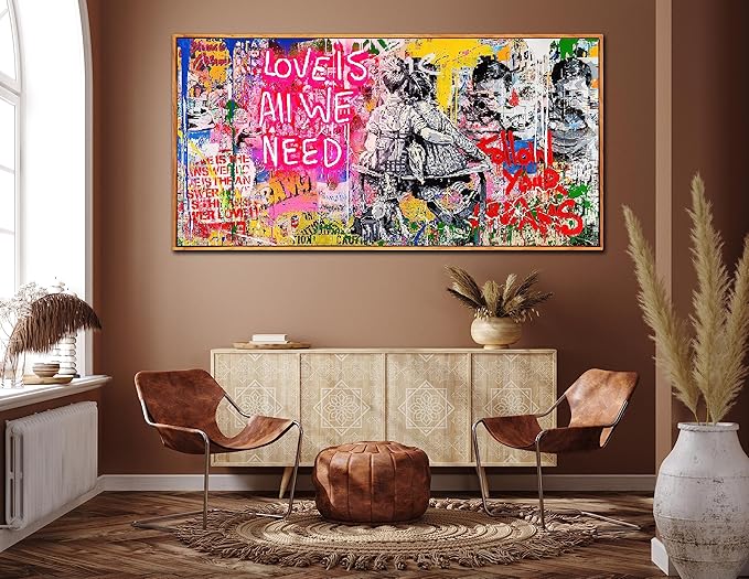 Graffiti Poster Room Wall-Art for Teen Girls - Banksy Canvas Wall Art - Framed Wall Art for Living Room Ready to Hang Size 60" x 30"