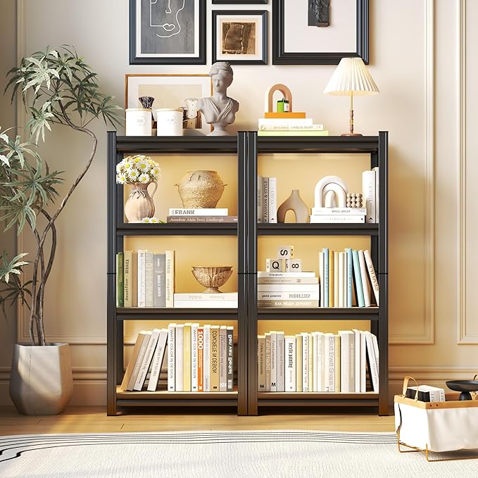 Tall Bookshelf with Open Shelves, Metal and Wood Office Book Shelf, Adjustable Organizer Bookcase, Standing Storage Organizer Shelf for Living Room (23.6" W*11.8" D*45.7" H)