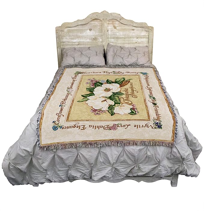 Pure Country Weavers Magnolia Magnificence Blanket by Judy Hand - Garden Floral Gift Tapestry Throw Woven from Cotton - Made in The USA (72x54)
