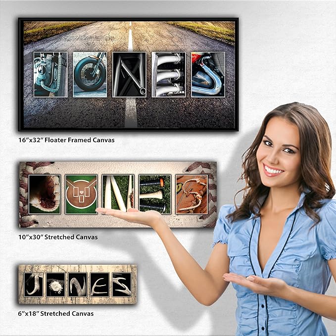 Personalized Fishing Name Alphabet Art - Perfect for The Man cave, Office, or Boy's Room. (Block Mount - 6.5 x 18)