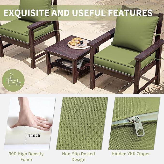 Premium Outdoor Seat Cushion Chair Cushions for Patio Furniture 22 L X 22 W X 4 H Waterproof & Fade Resistant Deep Seat and Backrest Cushion Set with Removable Covers for Chair, Sofa