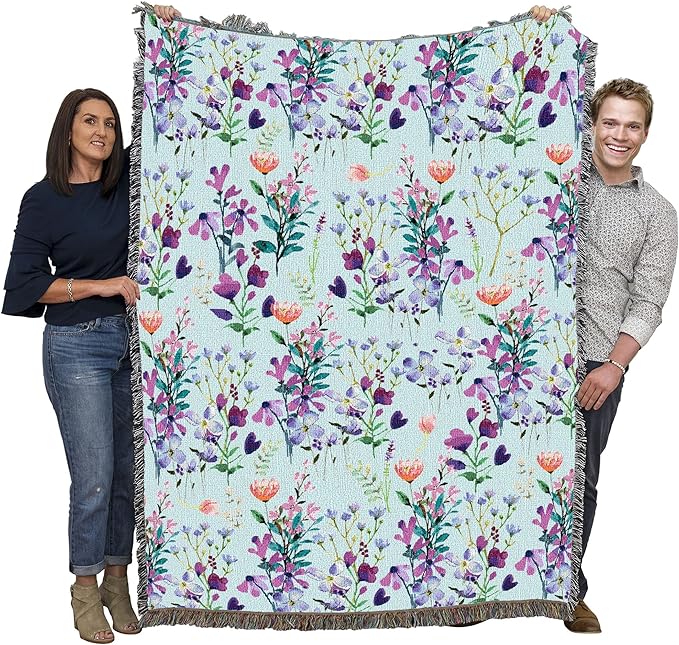 Pure Country Weavers Floral Purple Bloom Blanket - Gift Tapestry Throw Woven from Cotton - Made in The USA (72x54)
