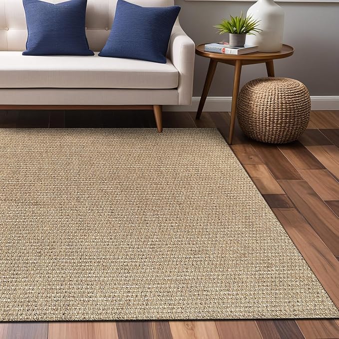 Easy Jute Rugs 4x6 Natural Color Living Room Indoor Outdoor Area Rug for Farmhouse Patio and Kitchen Rug High Traffic Washable Easy to Clean Solid Boho Woven Design Outside Carpet (4 x 6)