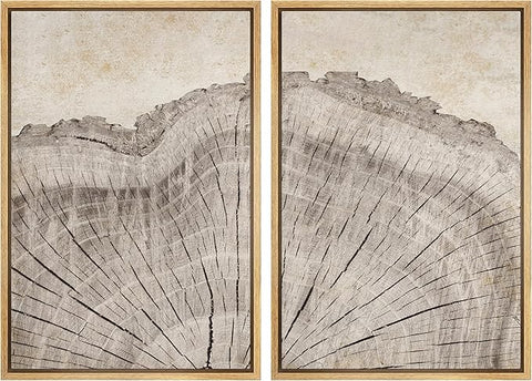 MUDECOR Framed Canvas Print Wall Art Oak Wood Tree Rings Nature Illustration Modern Art Decorative Multicolor Geometric Minimal for Bedroom - 16"x24"x2 Natural