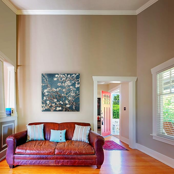 Blossoming Almond Tree by Vincent van Gogh | Woven Tapestry Wall Art Hanging | Contrasting Scenery with White Flowers | 100% Cotton USA Size 35x35