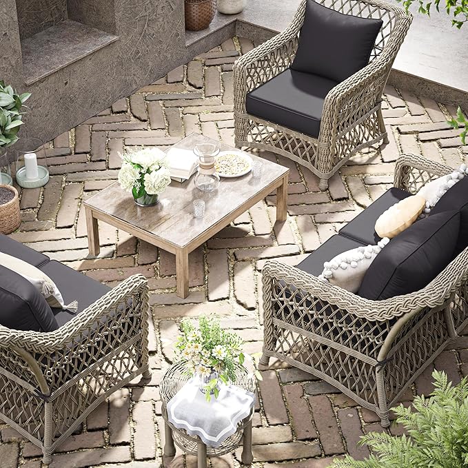 Premium Outdoor Seat Cushion Chair Cushions for Patio Furniture 19 L X 19 W X 4 H Waterproof & Fade Resistant Deep Seat and Backrest Cushion Set with Removable Covers for Chair, Sofa